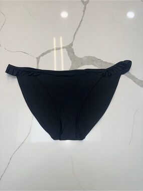 aerie Black Bikini Bottom with Subtle Ruffle Waist
